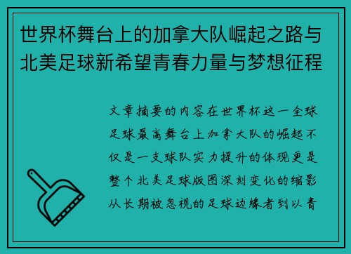 世界杯舞台上的加拿大队崛起之路与北美足球新希望青春力量与梦想征程